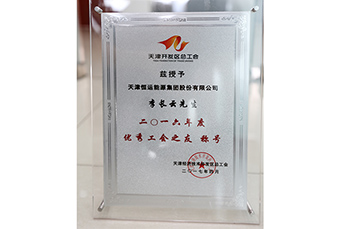 恒运能源集团董事局主席李长云荣获天津开发区总工会“2016年度优秀工会之友”荣誉称号